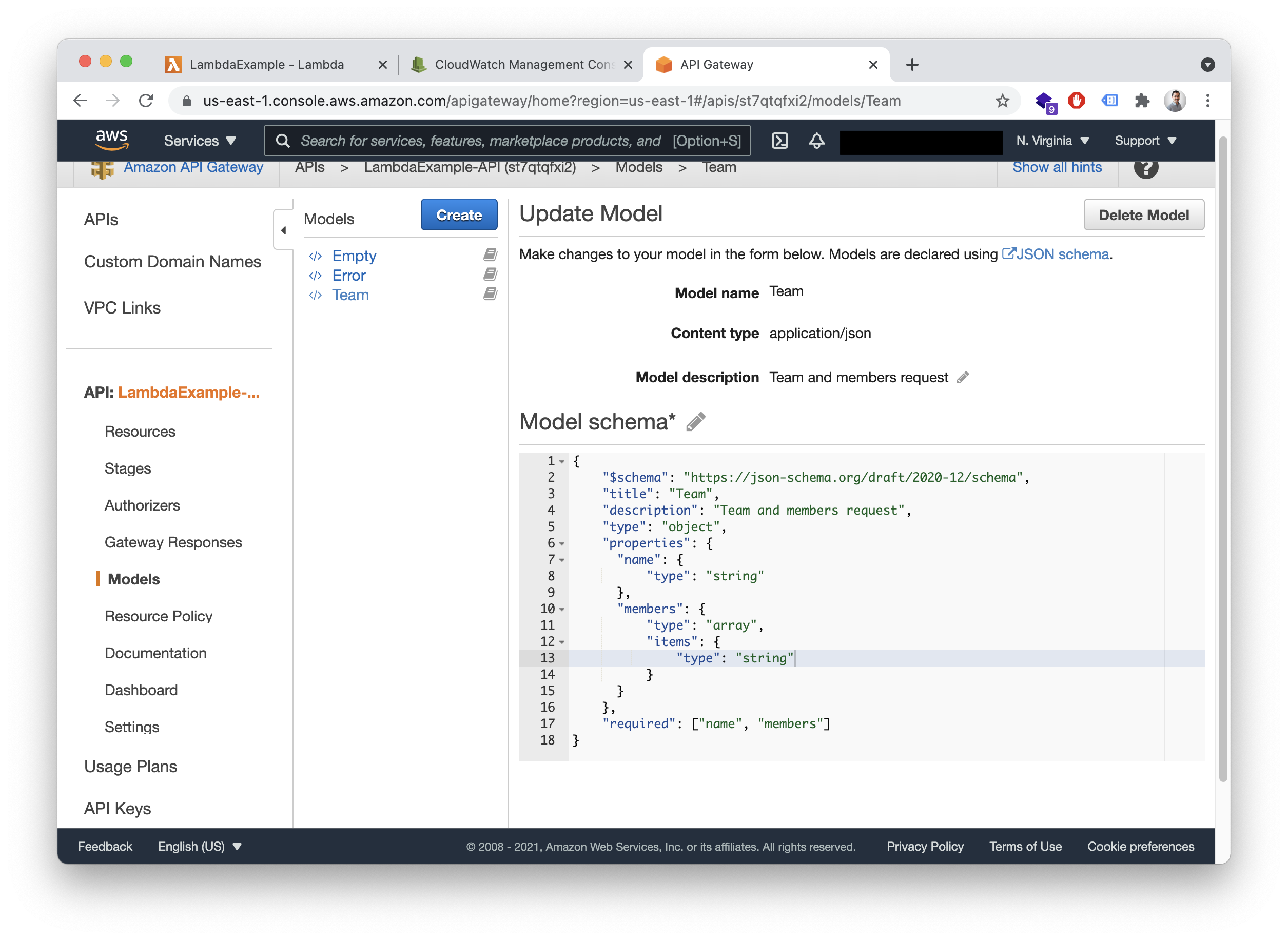 API Gateway model validation